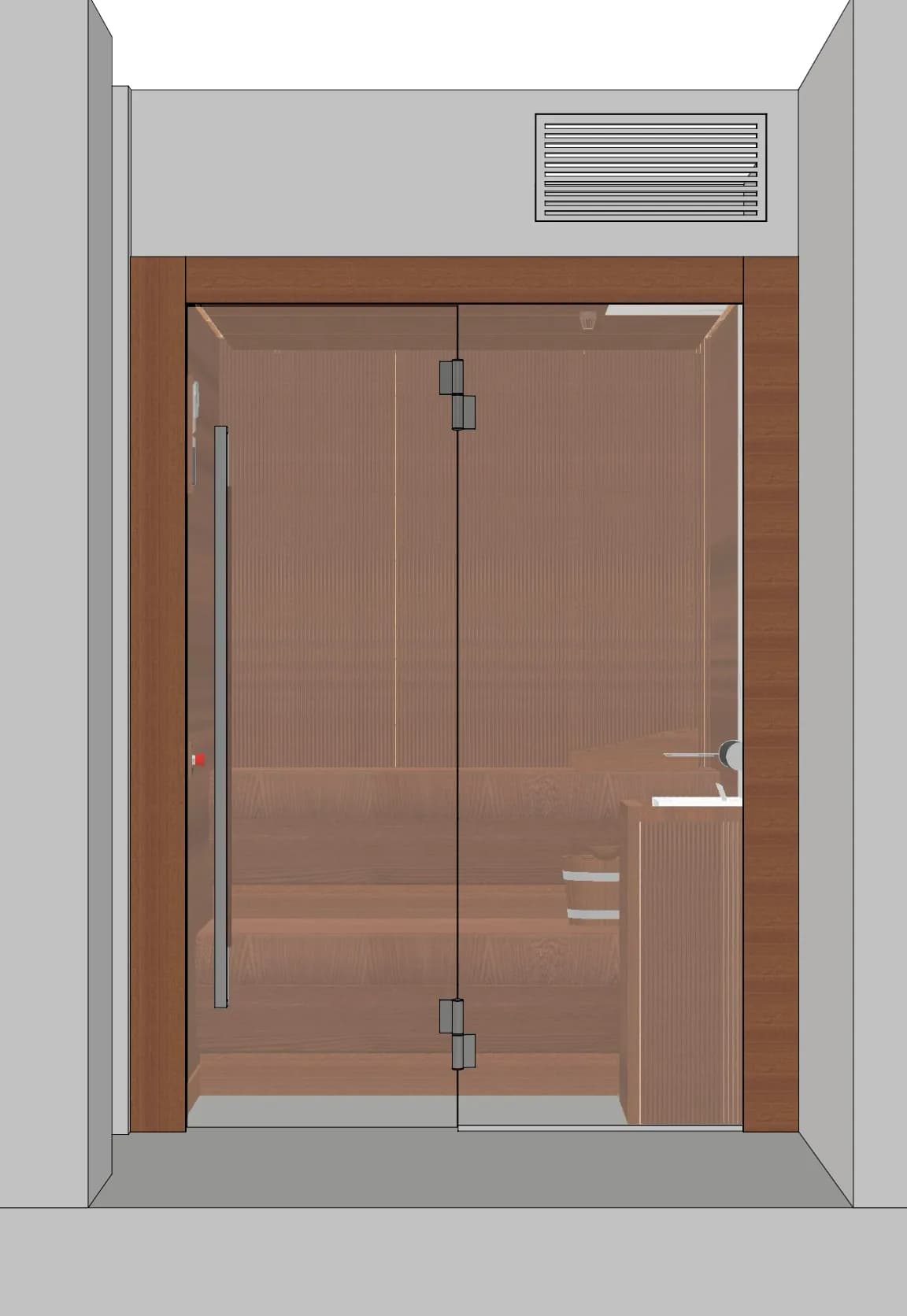 Design drawing of the Dartmouth Infinity sauna and glazed entrance