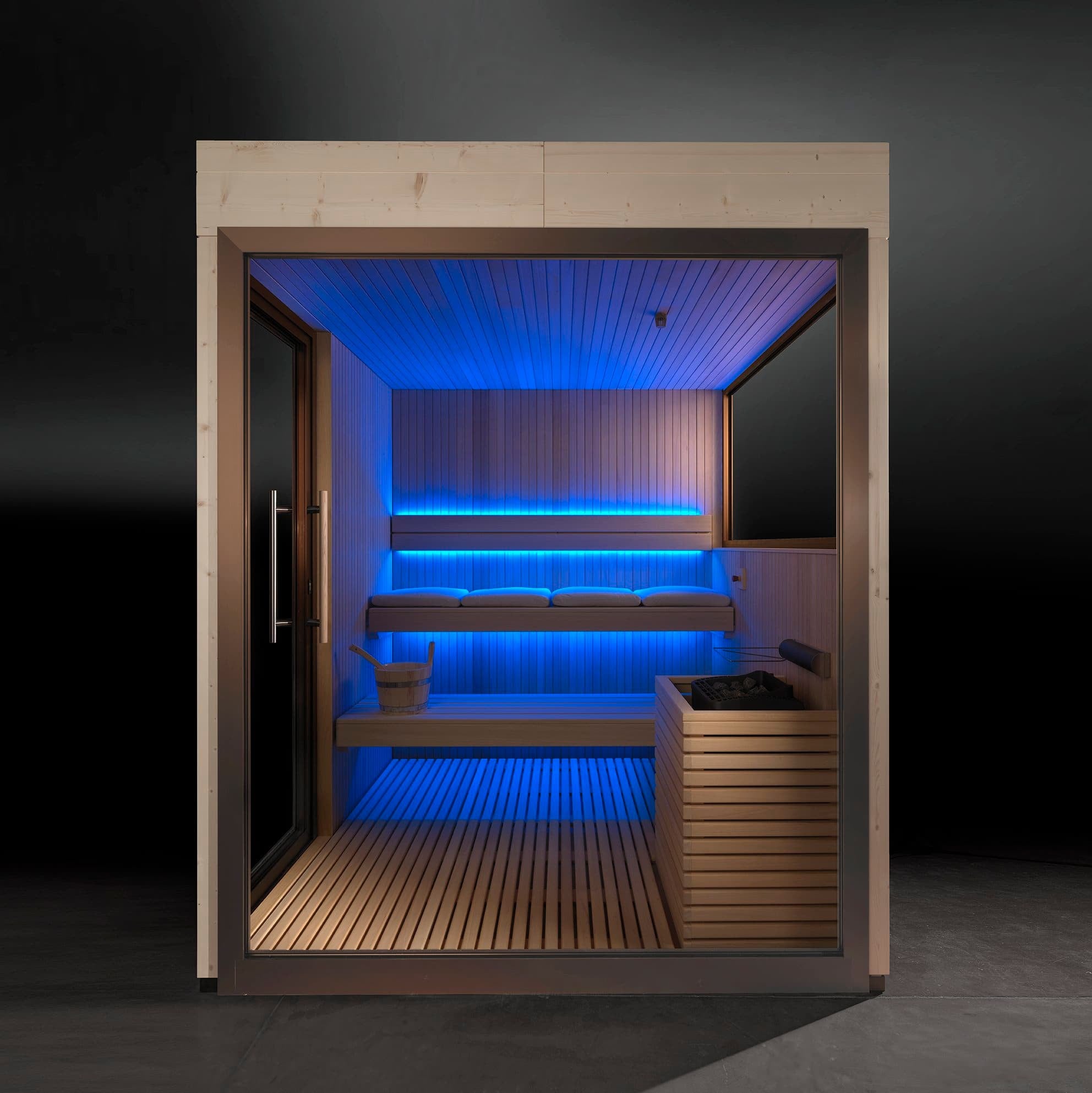 Spa interior showing sauna cabinetry and lighting design